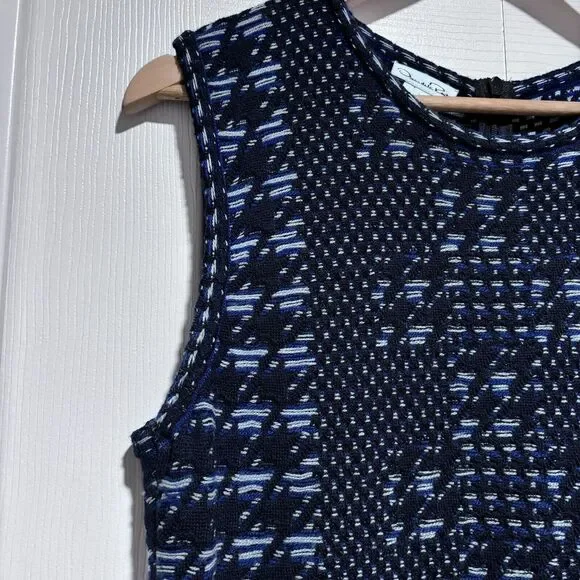OSCAR DE LA RENTA Pixelated Houndstooth Sheath Dress Sz L BLUE
